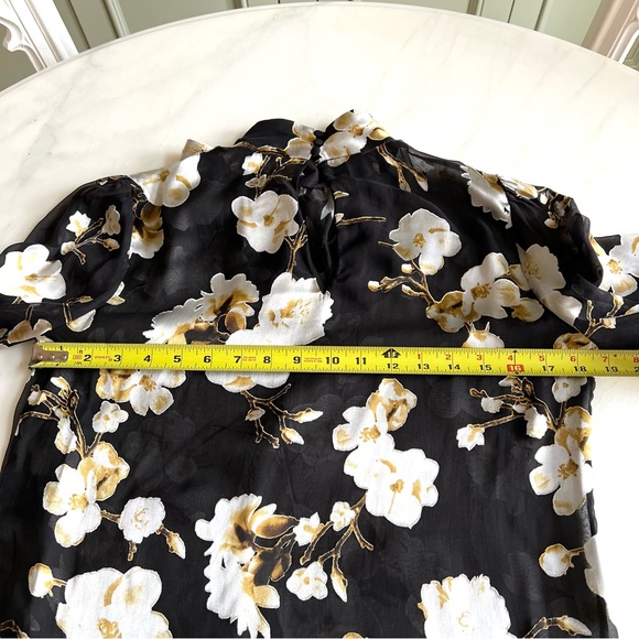 Alice + Olivia Violeta Sheer Floral-Print Bow-Neck Blouse Sz S - Picture 9 of 11